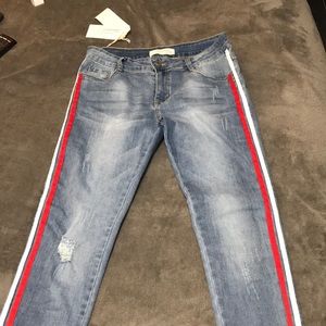 NWT red and white striped jeans